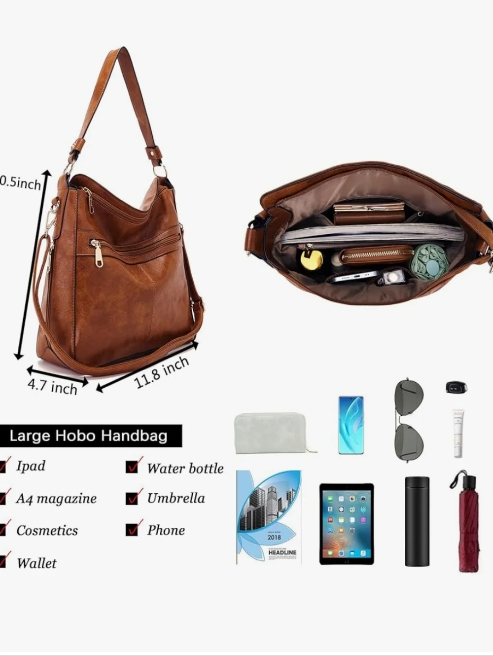 Women’s 4-Piece Brown Handbag and Wallet Set